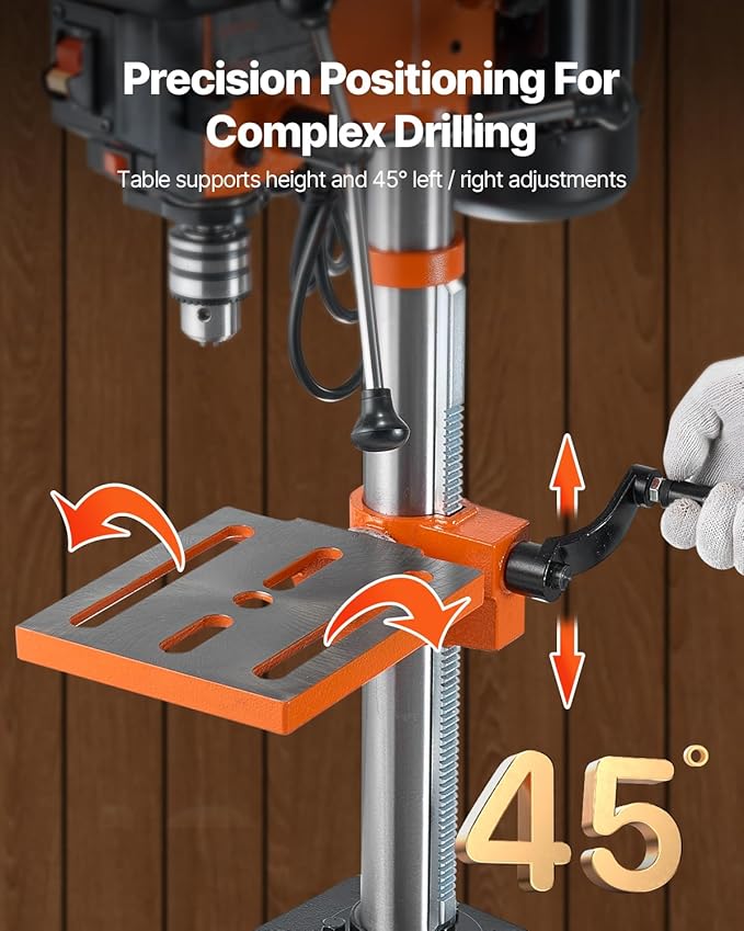 VEVOR Benchtop Drill Press, 3.2 Amp and 5-Speed Adjustable Drill Press with 10 in Swing, Cast Iron Frame, Worktable Tilts 0-45°, Ideal for Drilling Wood & Metal