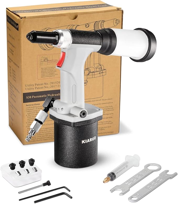 Pneumatic Rivet Gun S30 Self-Suction Air Rivet Gun 3/16" 5/32" 1/8" 3/32" Hydraulic Riveter with 1 Set of Extra Jaws