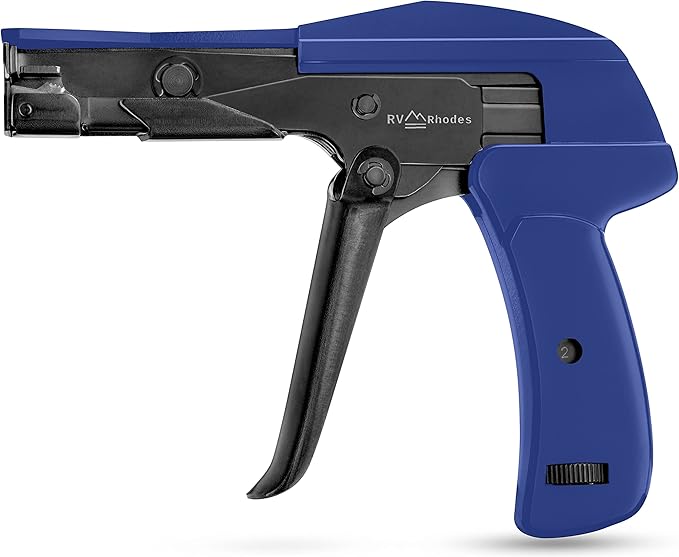 42709 Zip Tie Gun/Cable Tie Install Tool, Adjustable Tension with Built-In Cutter, for Nylon Ties up to 1/4”- Blue