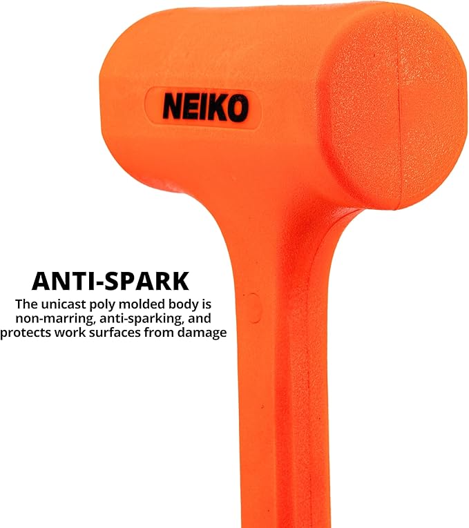 NEIKO 02888A Dead Blow Hammer Set, 3pc Neon Orange Deadblow Mallet, 1lb, 2lb, 3lb Hammers, Spark and Rebound Resistant, Unibody Molded, Checkered Grip