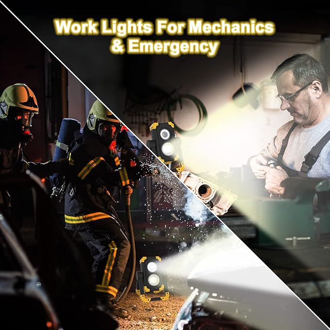 Samyoung 5000mAh 3000 Lumen Work Light Brightest, 30W Rechargeable Work Light, 360° Rotating LED IP65 Waterproof Mechanic Light for Job Site Car Repairing Construction Site