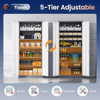 Yizosh Metal Storage Cabinet with 2 Locking Doors and 5 Adjustable Shelves, 72" Garage Storage Cabinet Steel Lockable for Office,Home,Garage