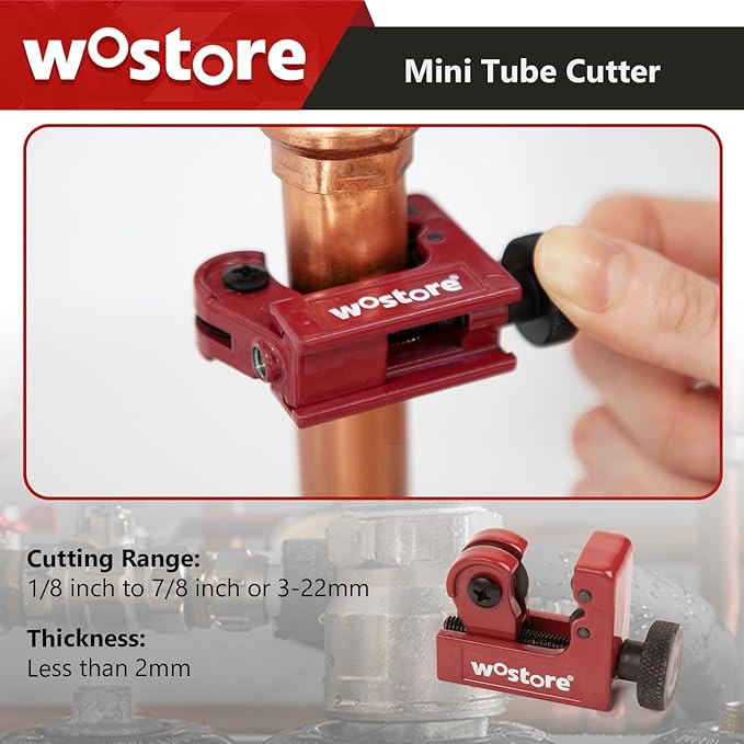 Wostore Tube Cutter Set Heavy Duty Pipe Cutter 3/16-2 Inch (5-50mm) O.D.tubing, Mini Tube Cutter 1/8 to 7/8 Inch (3-22mm), Deburring Tool For Copper, Aluminum, PVC Pipes
