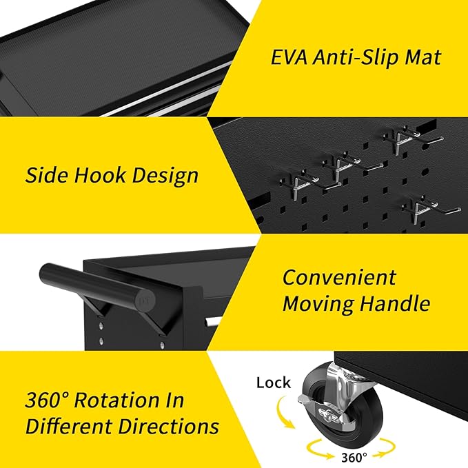 On Shine 8 Drawer Rolling Tool Chest, Large Capacity Rolling Tool Box with Wheels, Locking Mechanical Tool Chest, Portable Tool Box with Sliding Drawers,Metal Tool Box for Garage Workshop (Black)