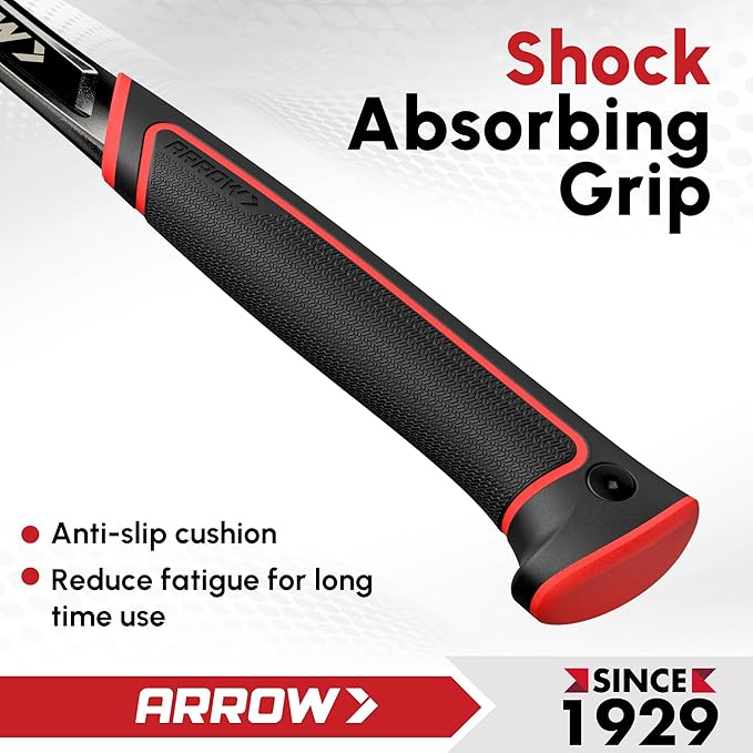 ARROW 20 oz Straight Claw Hammer with Magnetic Nail Holder, Side Nail Puller, Rip Claw Hammer with Milled Face & Shock Absorbing Grip, Heavy Duty One-piece Forged Hammer