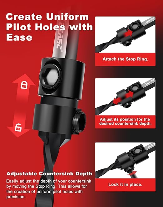 EZARC Countersink Drill Bit Set, 15 PCS Tapered Drill Bits Counter Sink Drill Bit with 2PCS Wood Plug Cutter 1/4" Hex Shank Quick Change for Woodworking with Storage Box