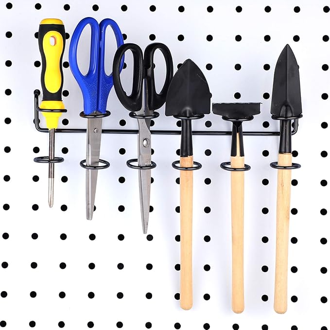 Hotop 2 Pieces Pegboard Screwdriver Holder Peg Board Tool Utility Hooks Pegboard Accessories Six-Tool Organizer Racks Accessory Multi-Ring Holder for Pliers(Black)