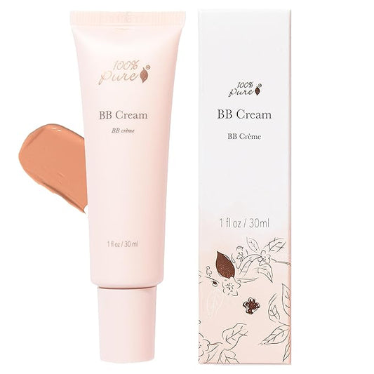 100% PURE BB Cream Shade 20 Aglow Full Face Coverage Skin Care & Glow - All-In-One Primer Concealer & Foundation Makeup - Shimmery, Dewy Youth Medium Color w/Warm Undertone - Vegan - 1 Fl Oz-VeraVaultWomen