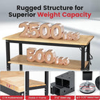 Work Table for Garage 60 Inch Workbench with Storage Adjustable Height Rubber Wood Tabletop Work Bench with Power Outlets Pegboard Pad for Cutting Wood Shop Woodworking Home Office