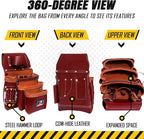 Pro-015 Leather Tool Pouch for Construction,Heavy Duty Hammer Holder,Buckle,3 Pocket Large with Belt, 12 Small Pocket, Tool Organizer