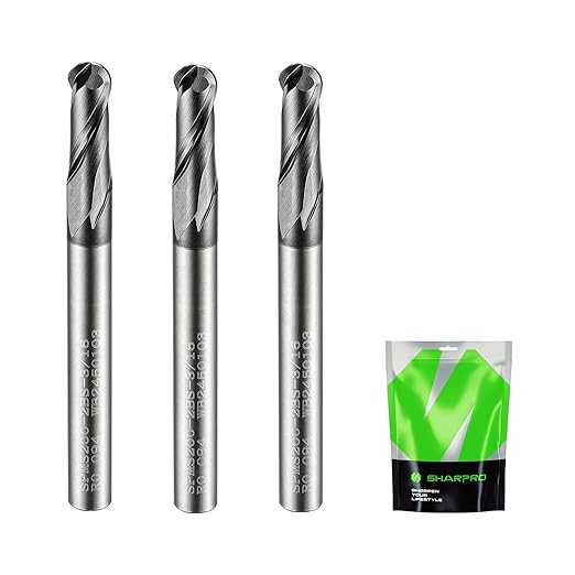 Carbide Ball Nose End Mills 2 Flute 3/16 Inch SHK. and Cutting Dia. 3D Carving, High-Speed and Deep Cutting, AlCrN Coated, Apply for Alloy Steel, Stainless Steel and Various Cast Iron. (3PCS)