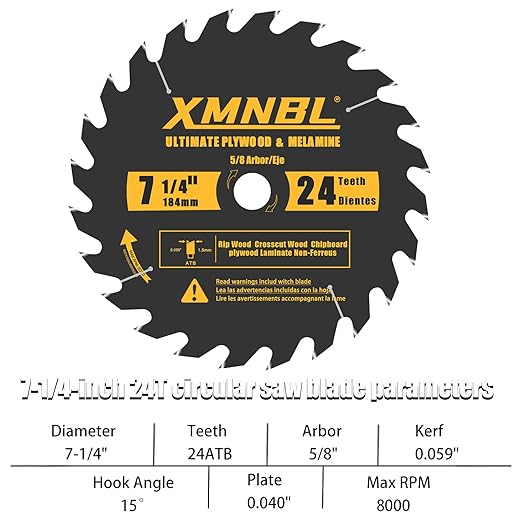 7-1/4 Inch Circular Saw Blade 24T,7-1/4 Saw Frame Circular Saw Blade,Compatible with Skill,Dewalt,Milwaukee Saw,Replacement for Diablo D0724A 7-1/4 Inch Wood Cutting Blade,5/8 Inch Arbor,Pack of 10