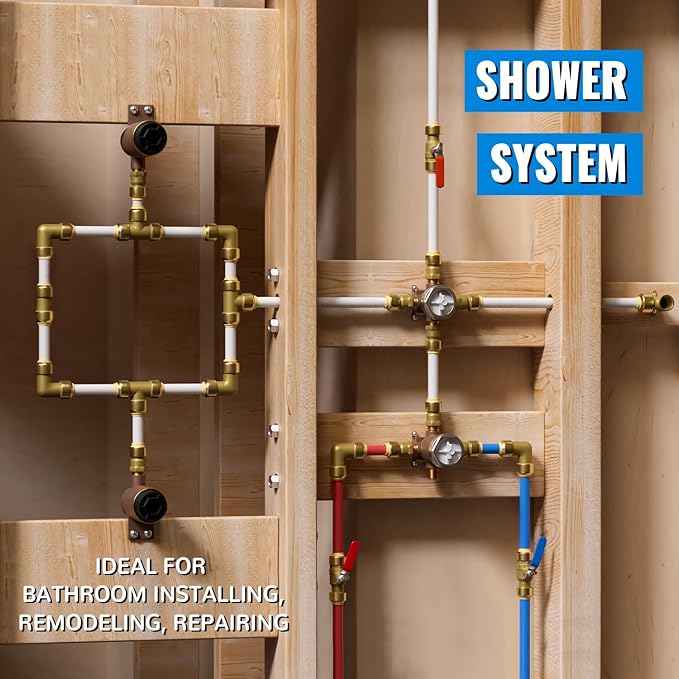 SUNGATOR 1/2 Inch Shut Off Valve, Ball Valve 1/2 Inch, Pushfit Plumbing Water Shutoff, No Lead Brass Push to Connect PEX Pipe, Copper, CPVC, PE-RT, With 1 Disconnect Clip, Pack of 4