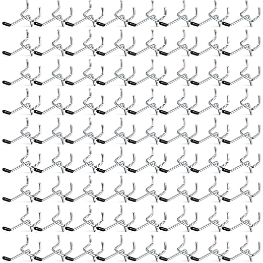 Moxweyeni 100 Pcs Pegboard Hooks Peg Board Organizer Accessories Holders Hanging Stainless Steel Display Wall Hooks for 1/8 and 1/4 Pegboard Wall for Garage Storage Tools(2 Inch)