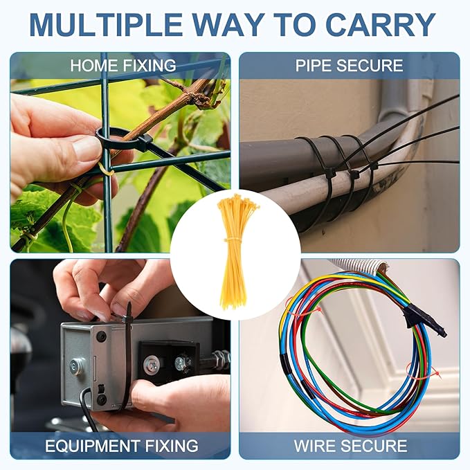 PATIKIL Cable Zip Ties 10 Inch, 100 Pcs Self-Locking Nylon Wire Tie Wraps Heavy Duty Cord Management with 50 lbs Tensile Strength for Indoor and Outdoor, Yellow (0.2" W)