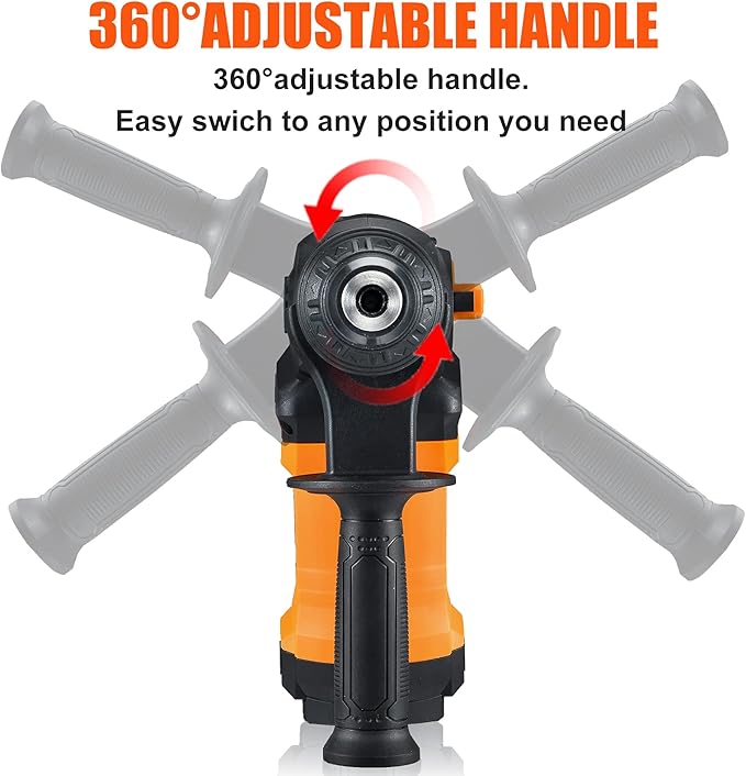 SHIELDPRO 1-1/4 Inch SDS-Plus 13 Amp Rotary Hammer Drill Heavy Duty, Safety Clutch 3 Functions with Vibration Control,Including Grease, Flat Chisels, Point Chisels and 3 Drill Bits