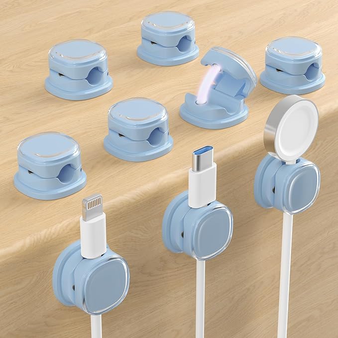 Magnetic Cable Clips, Adjustable Cord Holder Management, Adhesive Wire Keeper Organizer for Home Office Desk Phone PC Car Wall Desktop Nightstand Appliance (9-PCS Blue)