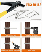 INCLY 1000PCS Aluminum Pop Rivets Assortment Kit, 14 Sizes Pop Rivets (3/32" 1/8" 5/32" 3/16" 1/4") with 5 Size 304 Stainless Steel Backup Washers, Assorted Blind Rivets for Metal with Storage Case