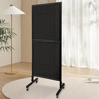 Royxen Metal Pegboard 2 x 5 Feet with 30 Hooks, Peg Board Display Stand, Standing Pegboard Display with Wheels, Black