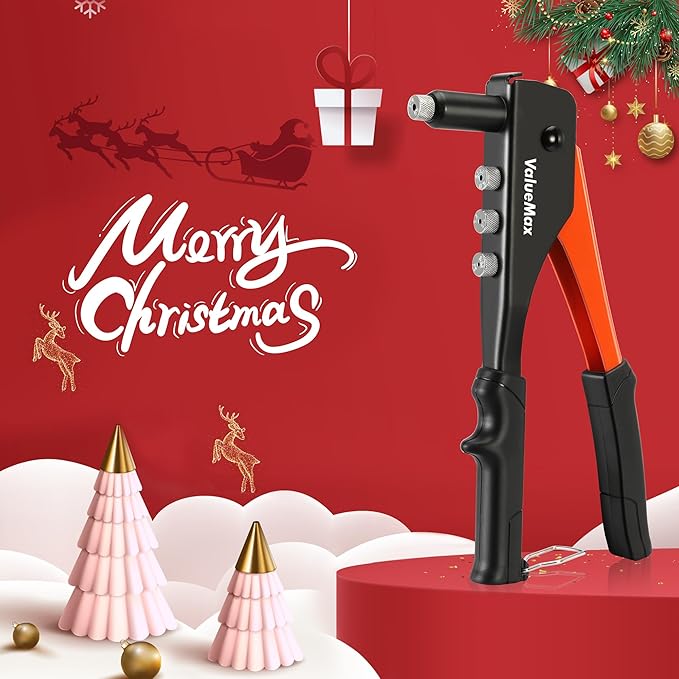 ValueMax 4-in-1 Hand Riveter/Rivet Gun, Pop Rivet Tool Kit with 200 Rivets - 3/32-inch, 1/8-inch, 5/32-inch, 3/16-inch, 4 Interchangeable Nosepieces, Suitable for Metal