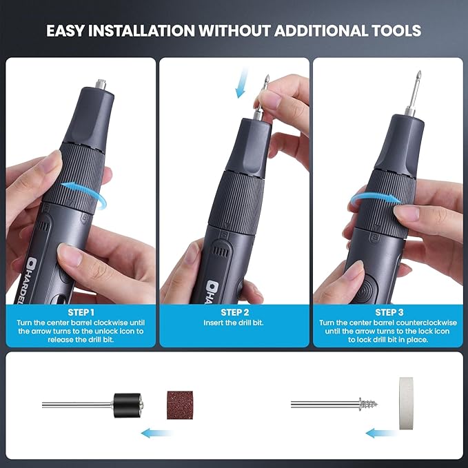 HARDELL Cordless Rotary Tool Kit 8V, 5-Speed Rotary Tool with Digital Display & Auto-Lock Chuck, Quick-Change Power Rotary Tool with Light for Drilling, Engraving, Pet Grooming, DIY Crafts