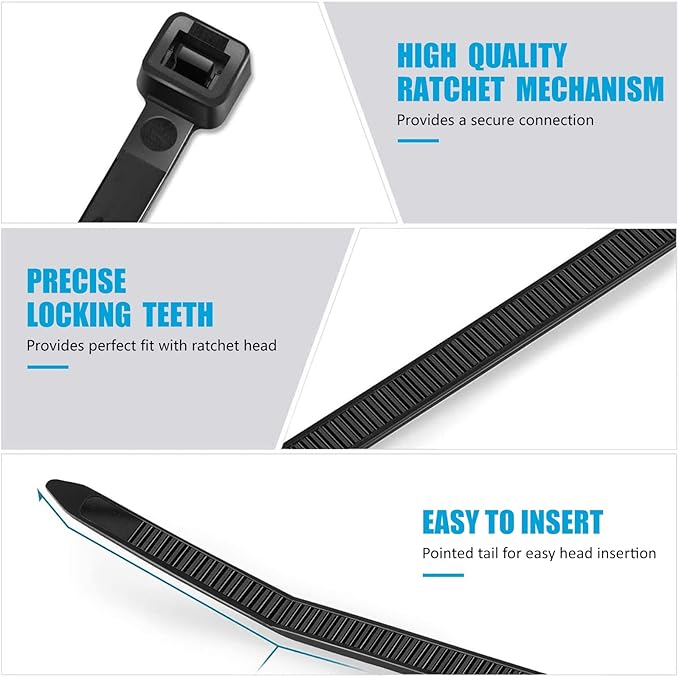 Long Zip Ties Heavy Duty 24 inch, Large Zip Ties with 200 lbs Tensile Strength, Big Cable Ties, Black, 250 Pack, by GAIIAN