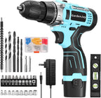 GardenJoy Cordless Power Drill Set: 12V Electric Drill with Battery and Charger, 65pcs Acessories, 3/8"Keyless Chuck, 2 Variable Speed, 24+1 Position, Compact Drill Driver Kit for Home & DIY Project