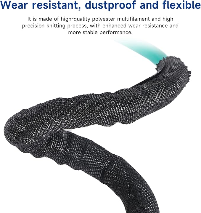 Black Braided Cable Management Sleeves Wire Loom Tubing Cord Protector Self-Wrapping (1“-30Feet)