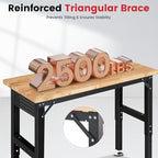 Workbench with Wheels 60 Inch Rubberwood Tabletop Garage Workbench Adjustable Height Work Bench with Pegboard, Power Outlets for Woodworking, Home, Office, Workshop