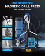 ZELCAN Magnetic Drill Press with 6 Drill Bits, 1550W Mag Drill Press with 2" Dia. 3125 lbf/13900N Mag Force, 650 rpm Power Magnetic Drill with Stepless Speed & Reversible Direction for Metal Surface