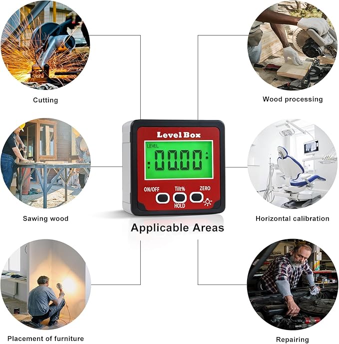 Digital Inclinometer Angle Finder Gauge, IP54 Digital Electronic Protractor Bevel Gauge, Inclinometer Angle Cube Level Box with LCD screen for Woodworking, Table Saw and etc