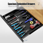 60” Adjustable Work Bench, Heavy Duty Work Table with Power Outlets & Drawers Wheels for Workshop, Garage, 3000 Lbs Capacity