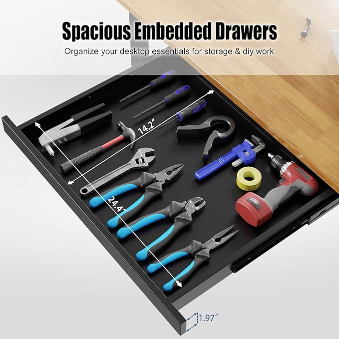 60” Adjustable Work Bench, Heavy Duty Work Table with Power Outlets & Drawers Wheels for Workshop, Garage, 3000 Lbs Capacity