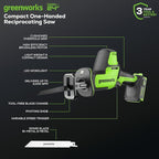 Greenworks 24V Brushless 1" Compact One-Handed Reciprocating Saw (3,000 SPM), Cordless Powered Variable Speed Recip Saw, Battery Not Included