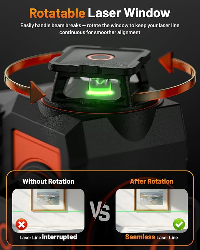 16-Line Laser Level 360° Self-Leveling Pro, 4x360° 4D Bright Green Cross Line Professional for Construction, Vertical & Horizontal, Accuracy ±1/16" at 23 ft, Remote Controller, 5200mAh Battery