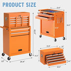 8 Drawer High Capacity Rolling Tool Chest, Metal Tool Box with Wheels and Drawers, Detachable Toolbox with Lock, Heavy Duty Tool Cabinet for Workshop, Warehouse and Garage (Orange)