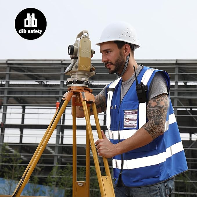 Dib Safety Reflective Vest High Visibility with Pockets and Zipper, Blue XL
