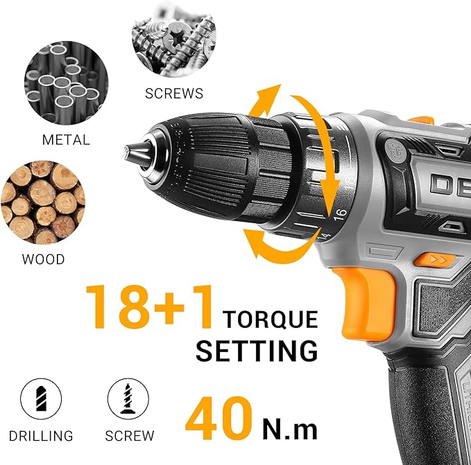 Power Drill Cordless: DEKO PRO Cordless Drill 20V Electric Power Drills Set Tool Drills Cord-less Set with Battery and Charger