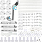 ELII 328Pcs Cable Management Kit, 8 Magnetic Cable Clips,69Adhesive Cable Holder,4 Cable Sleeve Split,22Reusable Cable Strap,200 Nylon Cable Zip Ties with 25 Mounts TV Home(White)