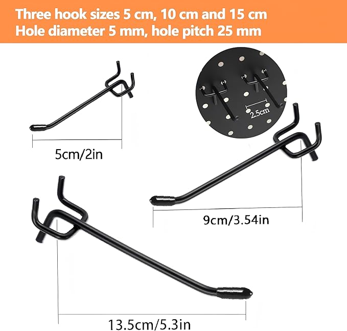 60Pcs Pegboard Hooks,2/4/6 inch Peg Board Hooks for Hanging.These Durable pegs fit 1/4" pegboard,Ideal peg Board Organizer Accessories for Tools,Kitchens,or Stores 1“ Hole Pitch