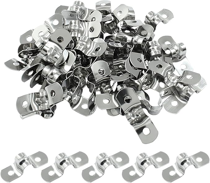 Hordion 50Pcs 5/16" Two Hole Strap U Bracket, M8 Rigid Pipe Strap Stainless Steel Conduit Clamp for Fixing Pipe