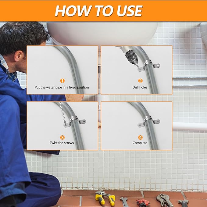 60PCS M25 Stainless Pipe Strap, 1 Inch Stainless Steel Conduit Clamps, 2 Hole Strap U Bracket Rigid Pipe Strap Metal U Clamp Conduit Strap Tension Clips U-tube Pipe Clamps（25mm）