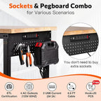 Adjustable Height Work Bench 60×22 Workbench for Garage with Under Table Shelf Heavy Duty Rubber Wood Work Table for Shop Woodworking, Office, Home, Commercial