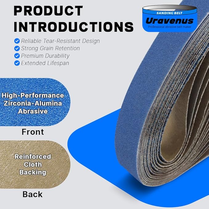 1 x 30 Inch Sanding Belts, 15 Pcs Assorted Grits (40/60/80/120/150), Zirconia Sanding Belts for Metal Polishing, Woodworking, Derusting