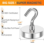 MIKEDE Strong Magnetic Hooks, 110Lbs Heavy Duty Magnetic Hooks for Cruise Cabin, Neodymium Earth Magnets with Hooks for Hanging, Super Metal Industrial Magnetic Hanger for Grill, Cruise, Storage
