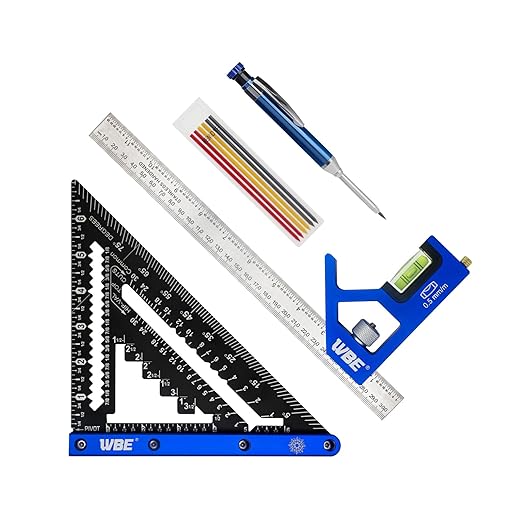 7inch Rafter Square and 12inch Combination Square Set -CNC-Machined Aluminum Alloy,Heavy Duty Carpenter Square for Woodworking and Home DIY