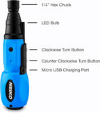 NEIKO 10577A Cordless Power Screwdriver | 1/4” Hex Auto-Lock Safety Chuck | Includes Phillips and Flathead Bit | USB Rechargeable Lithium-Ion Technology | Auto and Manual Mode