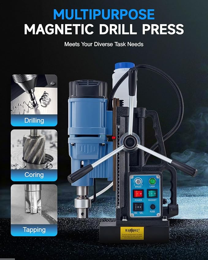 ZELCAN 1550W Mag Drill Press with 2" Dia. 3125 lbf/13900N Mag Force, 650 rpm Power Magnetic Drill with Stepless Speed & Reversible Direction for Metal Surface