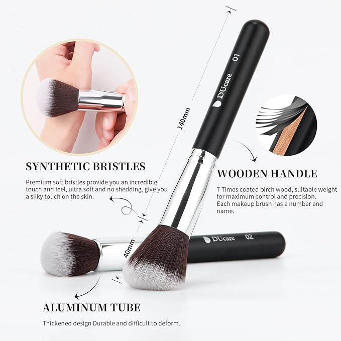 DUcare 15pcs Classic Black Makeup Brush Set with Bag Professional Soft Synthetic Foundation, Blending, Eyeshadow, Powder, Concealer Brushes for Flawless Makeup Application-VeraVaultWomen
