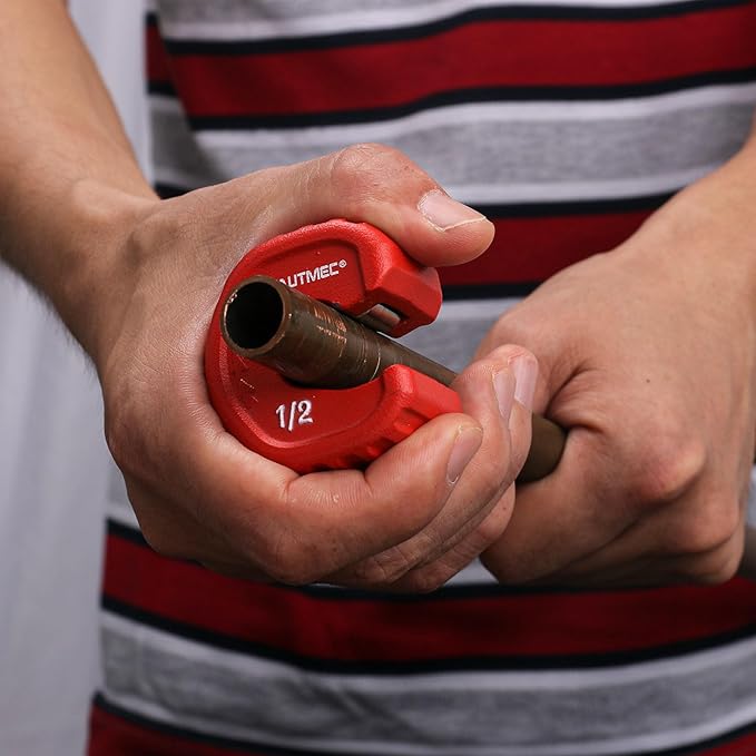 HAUTMEC Pro 1/2 Inch Automatic Copper Tube Cutter - 1/2 in. Maximum Nominal Pipe Capacity (5/8 in. Outer Diameter), for Copper, Aluminum, Brass Tube and Thin-wall Conduit, HT0215-PL